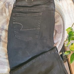 AE Black kick boot stretch jeans.